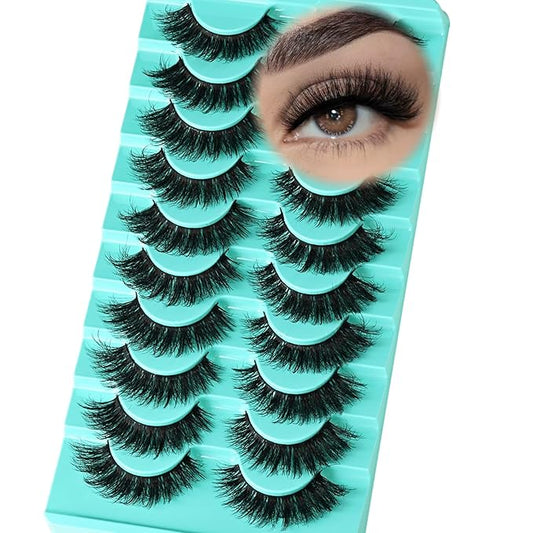Lashes Volume Mink Eyelashes 10 Pairs Cateye Lash Strips Wispy Cat Eye Lashes Natural Look Short Thick Fluffy False Strip Eyelash Full Small Fake Lashes Pack Black Pestañas Postizas for Women