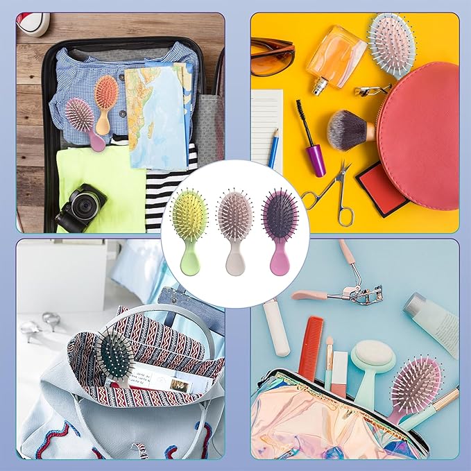 6 Pieces Mini Wet Hair Brush, Travel Detangling Brush, for Most Hair Types, with Ease Knots Without Tears or Breakage, Multicolor