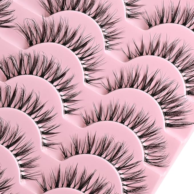 FARRED Cat Eye Lashes False Eyelashes Natural Look Clear Band Wispy Lashes 14 Pairs Lash Strips Hybrid Full Cateye Medium Length Strip Lashes Pack Pestañas (F28 | 8-14mm)