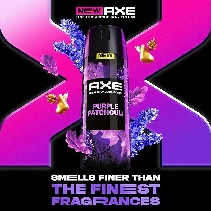 AXE Fine Fragrance Collection Premium Body Spray Purple Patchouli with Citrus + Oak Essential Oils 3 Count with 72H Odor Protection Aluminum-Free 4 oz