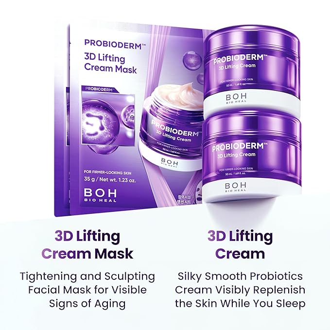 BIOHEAL BOH PROBIODERM™ 3D Lifting Cream Double Set + Cream Masks | Korean Anti-Aging Face Cream for Wrinkles & Skin Firming | Peptide Face Mask for Jawline Lift | Skincare Gift Set for Women & Men