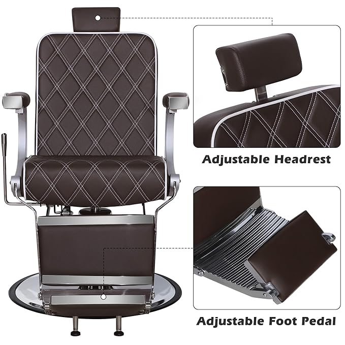 BarberPub Heavy Duty Metal Vintage Barber Chair All Purpose Hydraulic Recline Salon Beauty Spa Shampoo Equipment 3825 (Brown)