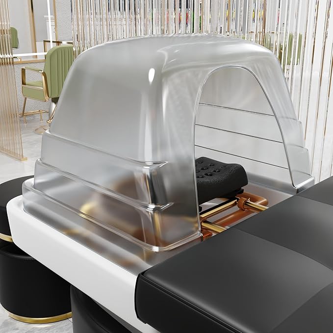 Olela Head Spa Bed, Head Spa Equipment with Water Circulation & Steam Fumigation, Spa Shampoo Bed with ABS Basin, Professional Massage Table with PU Leather for Barbershop, Salon, Massage