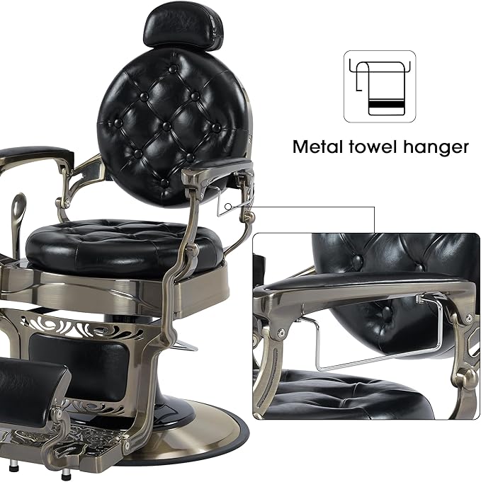 BarberPub Heavy Duty Metal Vintage Barber Chair All Purpose Hydraulic Recline Salon Beauty Spa Chair Styling Equipment 8914 (Black with Brushed Bronze Frame)