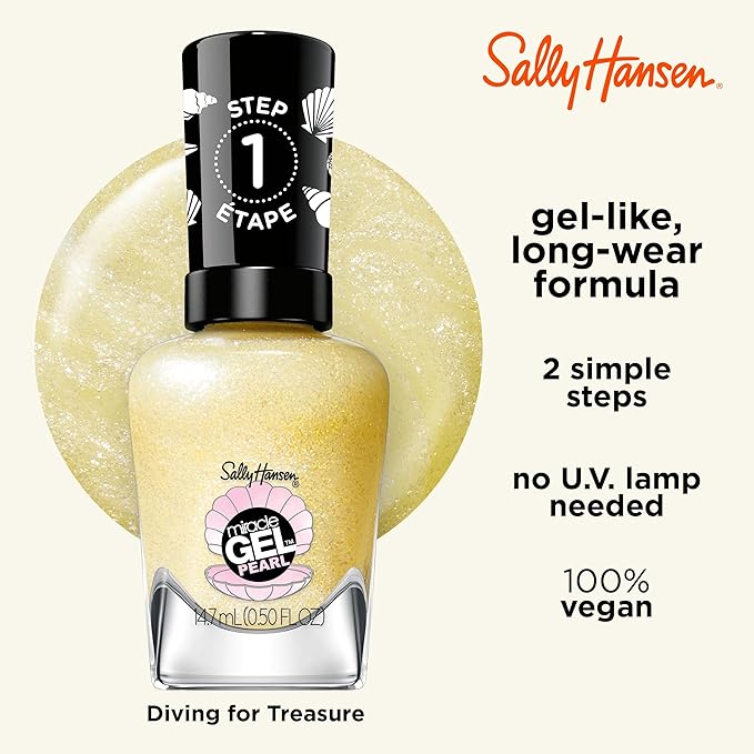 Sally Hansen Miracle Gel™, Pearls Diving for Treasure, Long Lasting, Gel-Like Formula, No UV Lamp Needed, Yellow Nail Polish