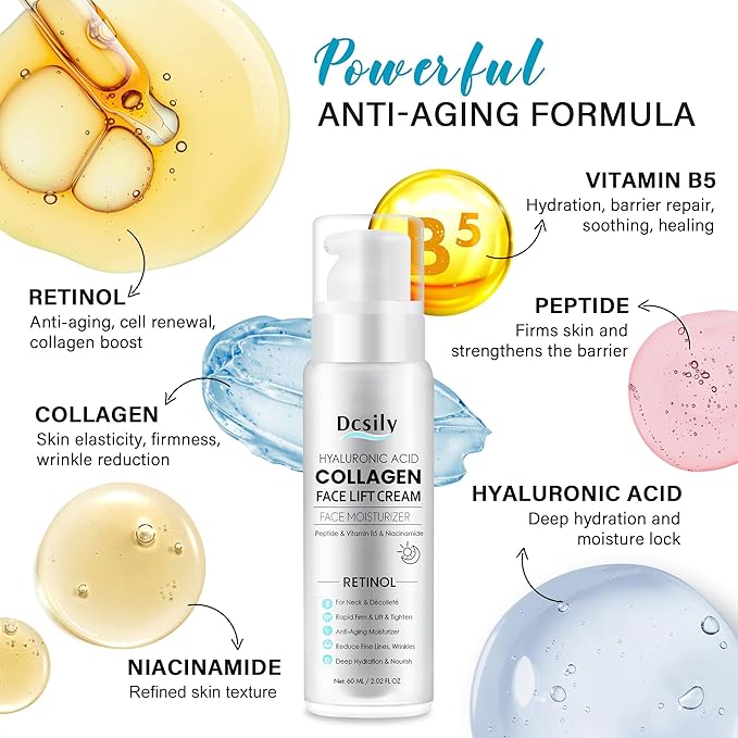 Skin Tighten And Lift Neck Cream: Face Lift Cream 6-in-1 Anti-Aging Moisturizer for Anti Wrinkle - Hydrating Neck Firming Cream with Retinol, Collagen, Peptide, Hyaluronic Acid for Neck & Décolleté