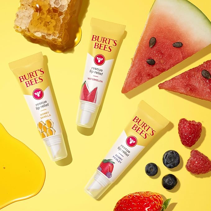 Burt's Bees Rescue Lip Relief, Berry Medley, Hydrating Lip Balm for Dry Cracked Lips, with Responsbily Sourced Beeswax and Shea Butter, 100% Natural Origin, 1 Squeezy Tube, 0.35oz