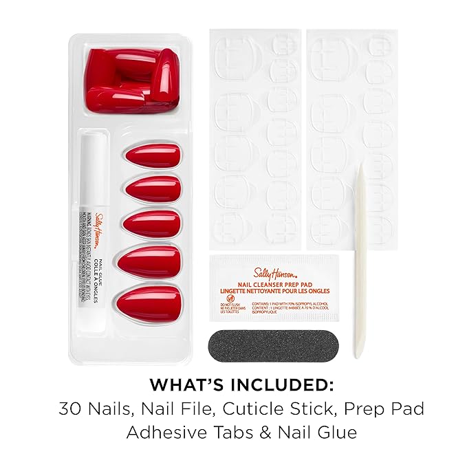 Sally Hansen Salon Effects Perfect Press-On Nails | Almond Shape | Easy to Apply, Non-Damaging | 30 Nails, Nail Glue, Adhesive Tabs, File | ASAP Apple