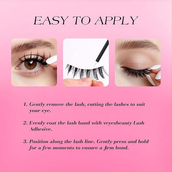 VEYESBEAUTY False Eyelashes Wispy Lashes Lightweight Natural Look Fluffy Faux Mink Thin & Invisible Band Manga Lashes, Comfortable and Reusable, 5 Pairs