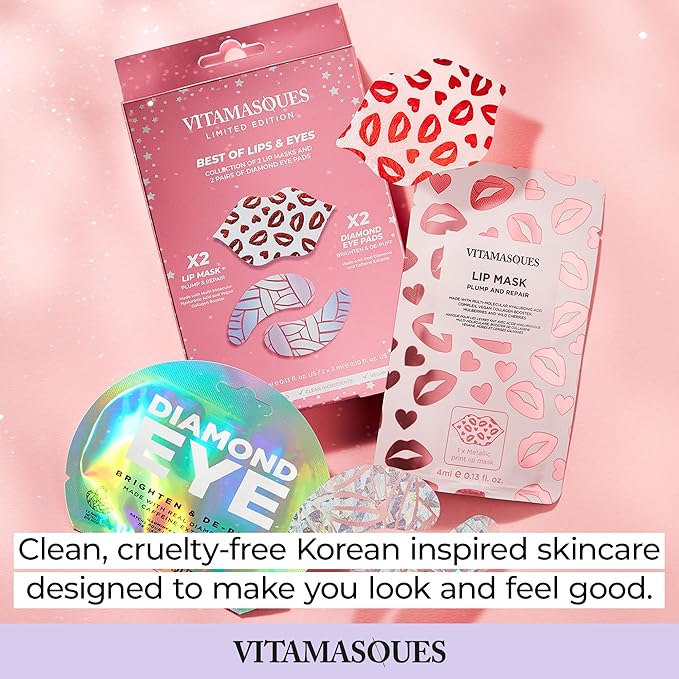 Vitamasques Under Eye Patches & Lip Mask Sheets, Best of Eyes & Lips Set - Eye Patches for Puffy Eyes - Under Eye Masks for Dark Circles and Puffiness