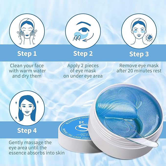 Under Eye Patches, Hyaluronic Acid Eye Mask, Collagen Eye Pads for Dark Circles, Eye Bags, Puffiness, Diminish Fine Lines and Wrinkles, Moisturize and Tighten Eye Skin for Men and Women