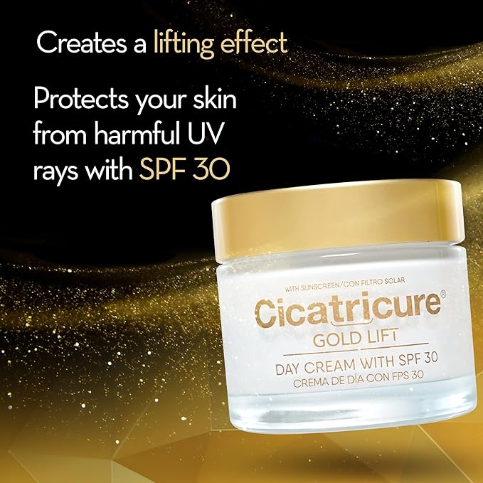 Cicatricure Gold Lift Day Cream, Anti Aging Face Moisturizer with SPF 30, Hydrating Skin Care with Gold, Calcium & Silicon to Lift and Tighten Face Contour 1.7 Ounce (Pack of 3)