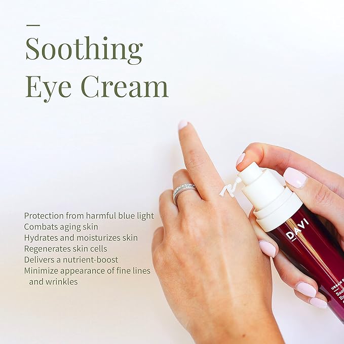 DAVI Soothing Eye Cream with Blue Light Protection | Under Eye Cream for Dark Circles and Puffiness | Anti-Aging Eye Cream for Dry Skin | All Natural | Non-GMO | Paraben-Free | Cruelty-Free | 1 Fl Oz