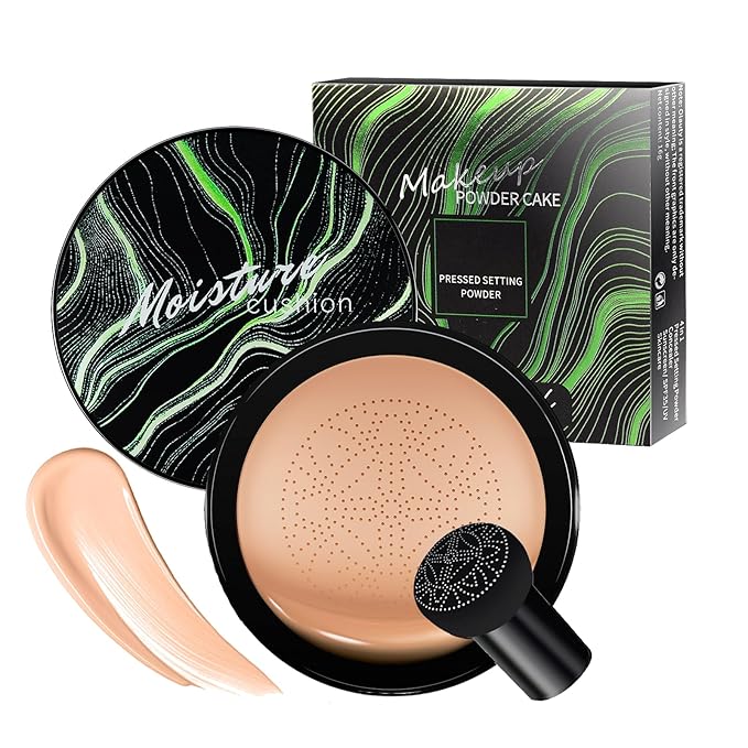 Air Cushion CC Cream Foundation - Mushroom Head BB Cream Concealer Makeup Base Moisturizing & Long-Lasting for All Skin Types and Even Color Correcting (Nude)