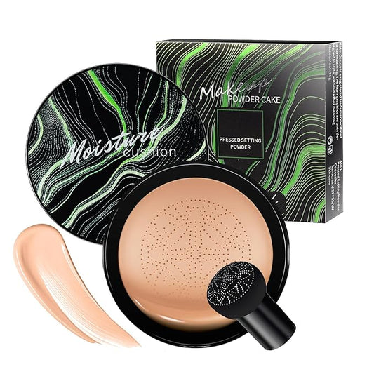 Air Cushion CC Cream Foundation - Mushroom Head BB Cream Concealer Makeup Base Moisturizing & Long-Lasting for All Skin Types and Even Color Correcting (Nude)