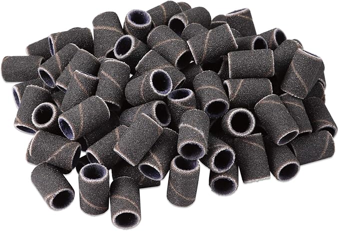 PANA 100 Pieces Nail Sanding Bands Professional Nail Manicure Great Fit for Nail Drill Bits for Acrylic Nails (150 Grit, Black)
