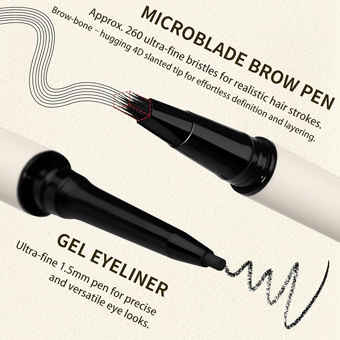 UCANBE 2-in-1 Eyebrow Pen & Gel Eyeliner Pencil – Microblading Eye Brow Pencil with Brow-Fection Angled Brush Tip + 1.5mm Ultra-Fine Eye Liner, Waterproof, Quick-Dry, Long Lasting (Dark Brown)