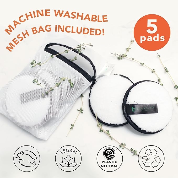 Reusable Makeup Remover Pads - 5 Large Premium Quality Microfiber Cloths for Makeup Removal, Ultra Soft & Durable, Gentle Cleansing Rounds for Face for All Skin Types, Includes Washable Bag
