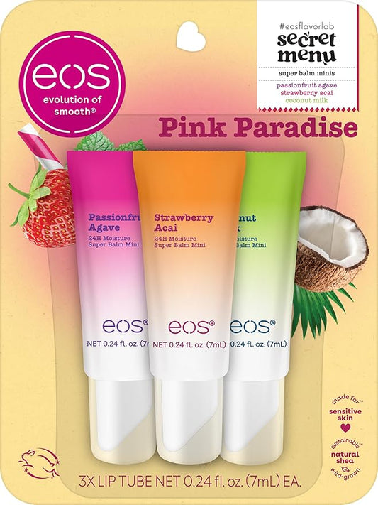 eos 24H Moisture Super Balms Minis- Pink Paradise, Limited-Edition, Nourishing, Dry Lips, Variety Pack, 0.169 fl oz, 3-Pack