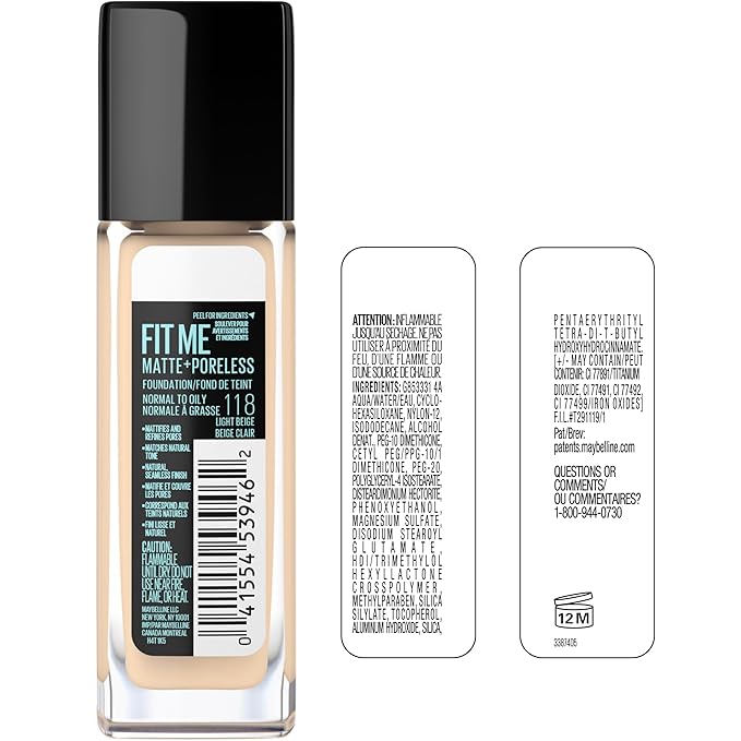 Maybelline Fit Me Matte + Poreless Liquid Oil-Free Foundation Makeup, Soft Sand, 1 Count (Packaging May Vary)
