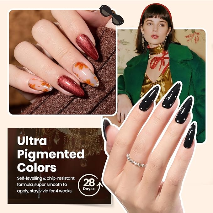 beetles Gel Polish Set - Winter Gel Nail Polish Kit Gilded Veil 25 Colors Black White Burgundy Blue Nude Grey Green Glitters UV Led Nail Polish with Top Base Coat Soak off Nail Art Gift for Women