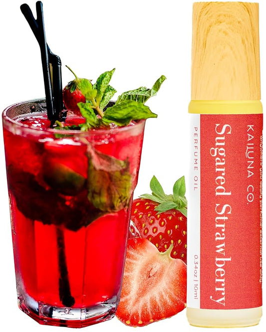 Sugared Strawberry Delicious Natural Essential and Fragrance Oil Roll On with Organic Jojoba Oil, Alcohol Free, Small Batch, Made in California, 0.34 Fl Oz