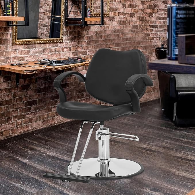 Barber Chair - Heavy Duty Hydraulic Pump Hair Cutting Chair with 360 Swivel & Ergonomic Design for Women & Men, Black