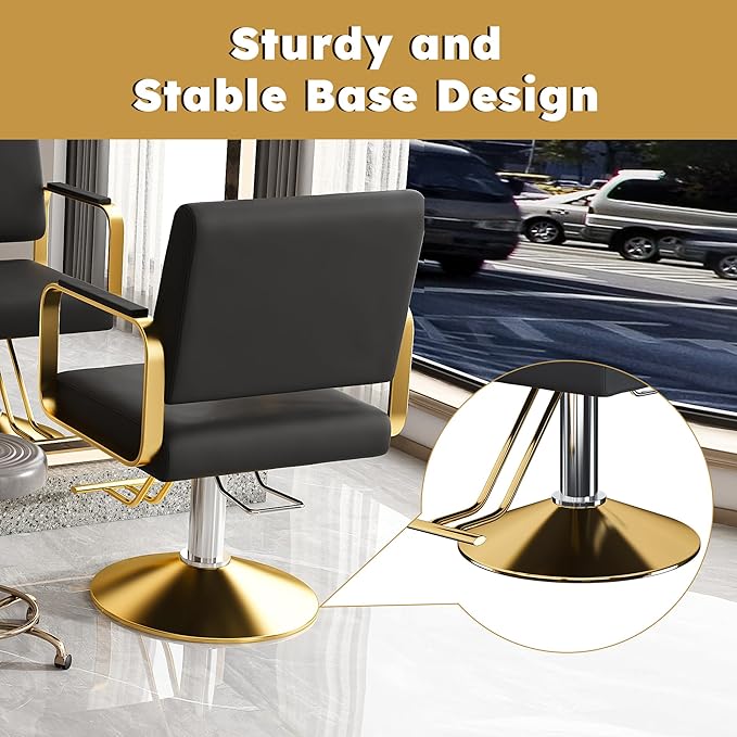 Barber Salon Chair, 360° Rotation Height Adjustable Barber Stylist Hair Chair with Hydraulic Pump, Hairdressing Chair for Barbershop & Beauty Spa(Black+Gold)