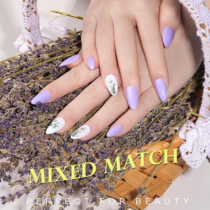 Teenitor 24 Packs Almond Press On Nails, 576 Pcs Medium Almond Nails, Reusable False Nails in 12 Sizes, Fake Nails with Glue