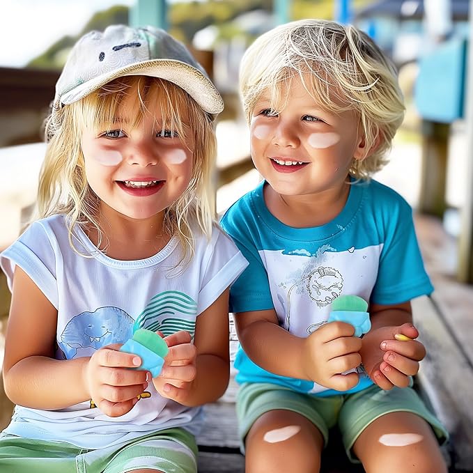 Azazccm Sunscreen Applicator for Kids, 2pcs Sunblock Buddy Brush Set, Suncream & Lotion Brush with Cleaner, Travel Size for Liquid Foundation BB Cream Moisturizer Body Makeup 1.97x1.97inch