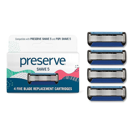 Preserve Five Blade Replacement Cartridges for Shave 5 Recycled Razor, 4 Count