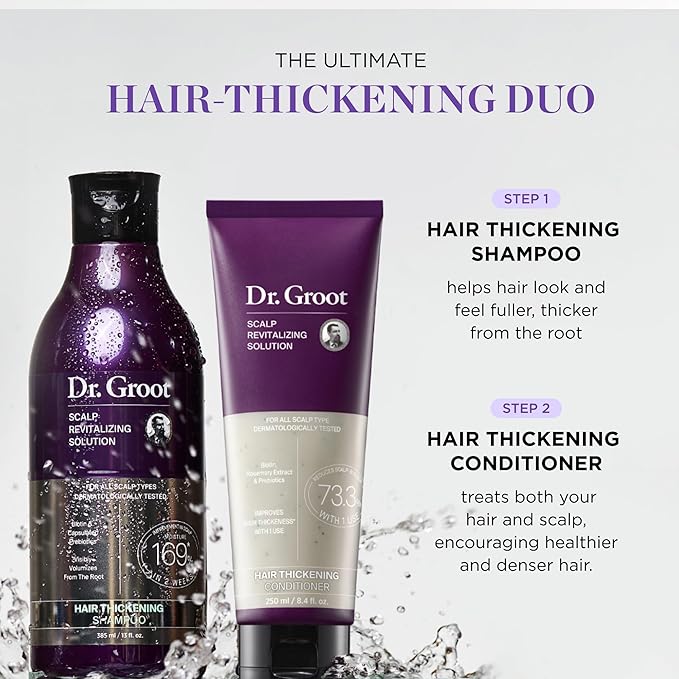 Dr. Groot Thickening Essentials Set for Hair Loss, Thinning Hair, Repair and Growth with Biotin and Rosemary, Clinically Tested Scalp Treatment