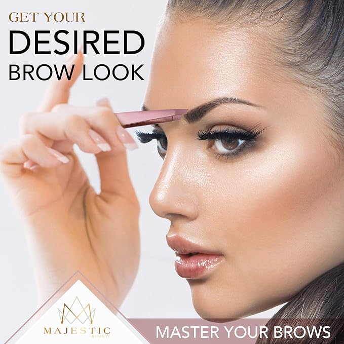 Majestic Bombay Fine Point + Slant Tweezers for Women and Men – Splinter Ticks, Facial, Brow and Ingrown Hair Removal–Sharp, Needle Nose, Surgical Tweezers Precision best tweezers for chin hair