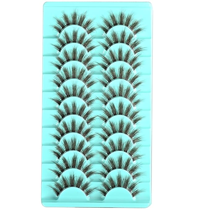 Brown Lashes Mink Lashes Fluffy Wispy Eyelashes Medium Natural Eye Lash Pack Thick Full Small Strip Eyelash Set Thin Band Russian Strips Lash Extension (Brown Spiky | 11-17mm)