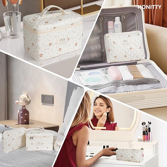 Makeup bag, quilted makeup bag,large