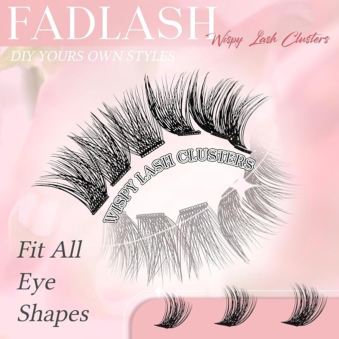 FADLASH Lash Clusters Natural Eyelash Clusters DIY D Curl Cluster Eyelash Extensions with Soft Thin Band Reusable Individual Lashes for Self Use (R07, 10-16mm)