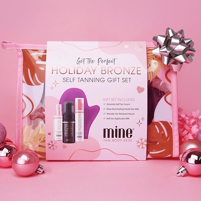 MineTan Holiday Bronze Self Tanning Gift Set - Stocking Stuffer for Her, Gift for Her, Beauty Lovers, Sunless Tanning Bundle, Travel Sized Self Tan for Body, Self Tan for Face