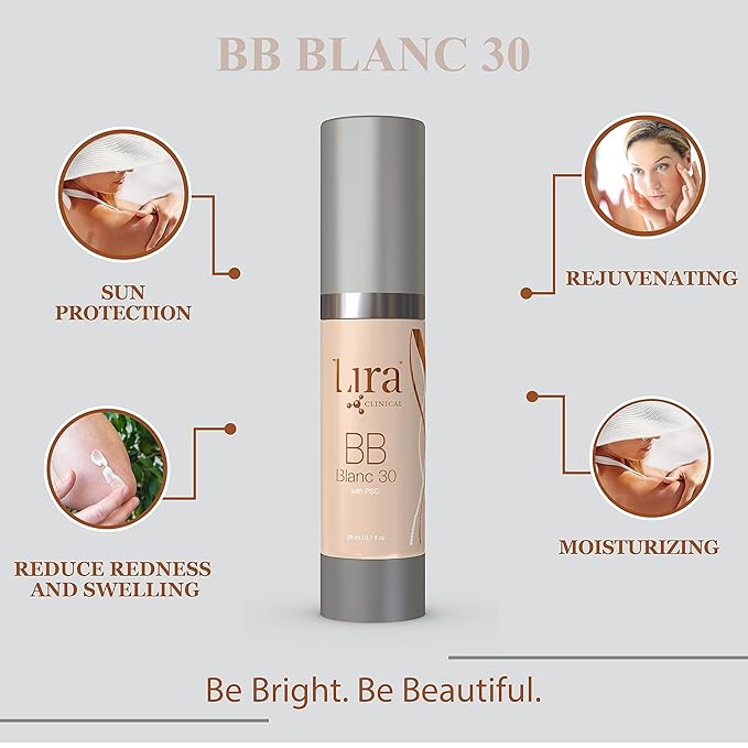 Lira Clinical BB Cream - SPF 30 Tinted BB Cream with PSC & Vitamins - Full Coverage - 0.7 fl oz. (Blanc 30)