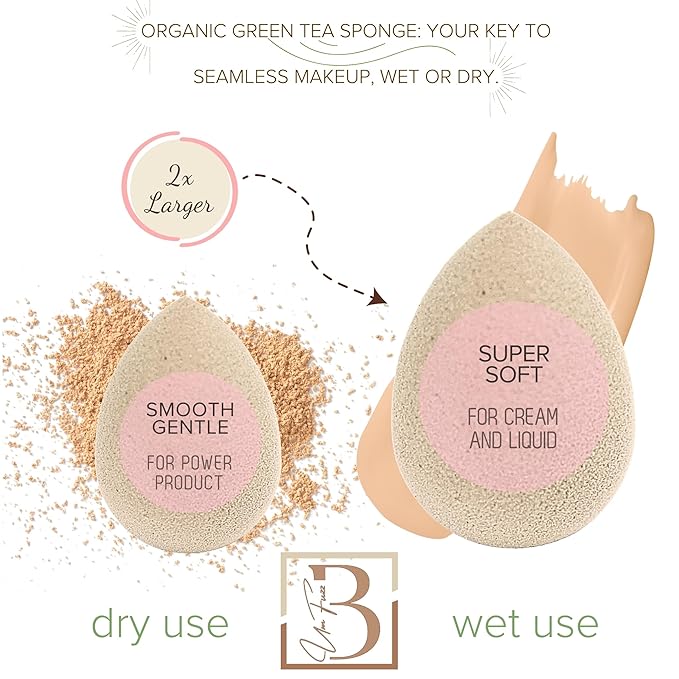 Green Tea Beauty Sponge - Plant-Based, Eco-Friendly, Cruelty-Free, Dye-Free & Latex-Free Blender, Biodegradable & Vegan Makeup Sponge, Makeup Blender, Perfect for Liquid & Powder (3 count)