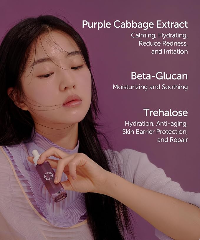 SERUMKIND Purple Cabbage Serum - Calming and Skin Recovery- Korean Face Skincare – Beta Glucan 100,000ppm – Soothing & Redness Relief - Vegan, Cruelty-Free – 1.01 fl.oz.