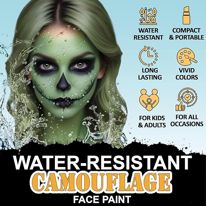 Jim&Gloria Water-Resistant Hunting Camo Face Paint Sticks - 8 Colors Camouflage Face Painting Kit Military Stuff Shooting Game Airsoft, Paintball, Tactical Gear, Eye Black Baseball, Softball, Football