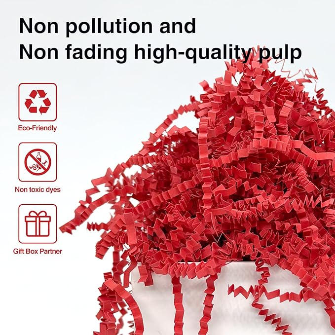 200g(7oz) Crinkle Paper Filler for Gift Baskets Gift Box Paper Shreds for Birthday, Weddings,Valentine's Day, Christmas (Red)