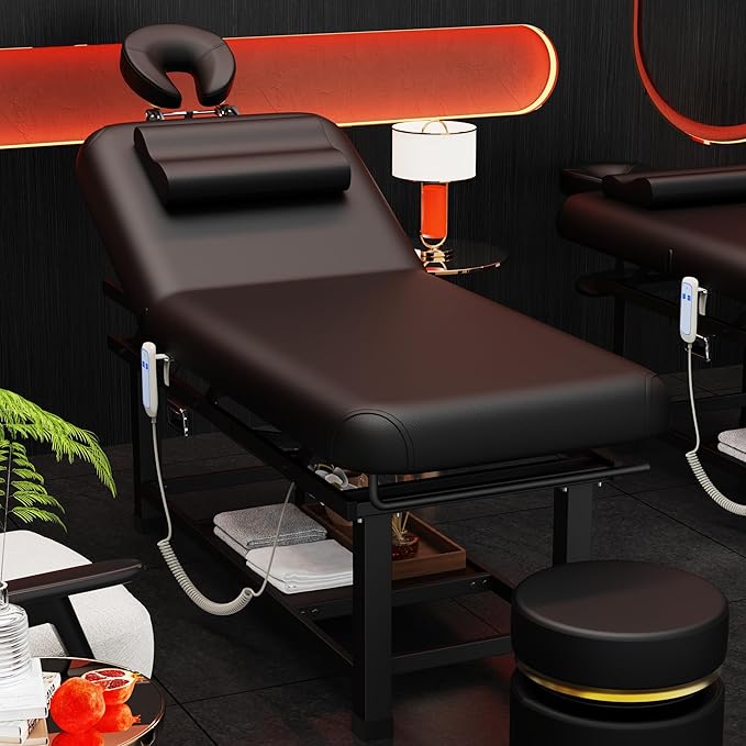 pouseayar Heavy Duty Electric Stationary Massage Table with Backrest Adjustable and Storage Space for Treatment/Medical Spa/Facial/Beauty/Massage Bed and More - 30 Wide x 75 Long - Black