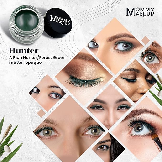 Mommy Makeup Waterproof Stay Put Gel Eyeliner Pot with Micropigments - Smudge-Proof, Long Lasting, Highly Pigmented Cream Eye Liner, 0.14 oz (Hunter)