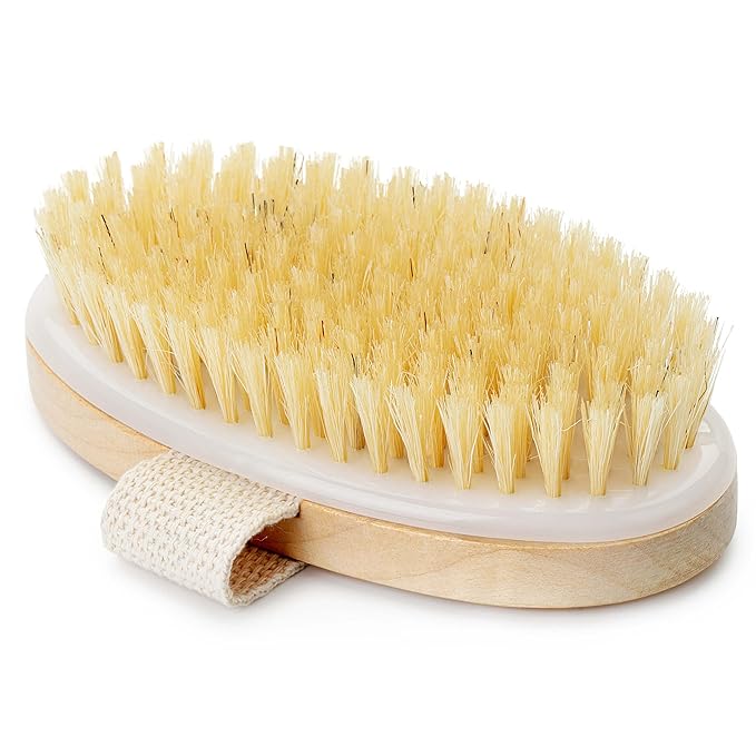 Dry Brushing Body Brush - Best for Exfoliating Dry Skin, Lymphatic Drainage and Cellulite Treatment - Organic Spa Exfoliator and Massage Scrub Brush with Natural Boar Bristles (Oval)