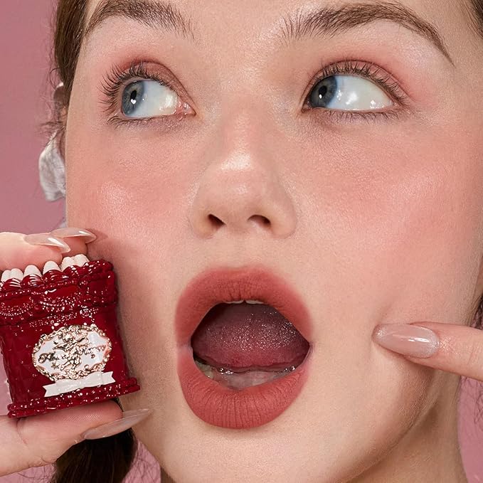 Flower Knows Strawberry Cupid Cake Lip Cream,Velvety-Smooth Matte Liquid Lipstick,Hydrating,Smudge-proof & Stain-Free Lip Stain(V07 Fig,0.17 Fl Oz)