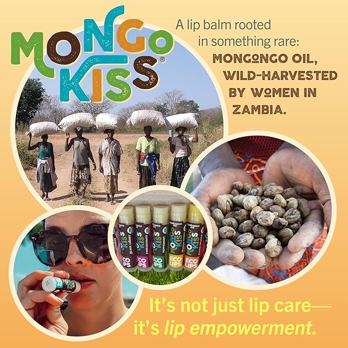 Eco Lips Mongo Kiss Organic Lip Balm 4 Pack Blood Orange, Yumberry, Strawberry Lavender, Black Cherry - 100 Percent USDA Organic - Soothe, Moisturize Dry