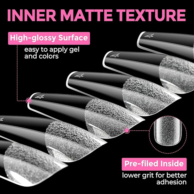 UNA GELLA Long Coffin Nail Tips: 216pcs Coffin Acrylic Fake Nails Full Cover Gel Nail Tips Press On Nails Clear Tips for Nail Extension DIY Salon 12 Sizes