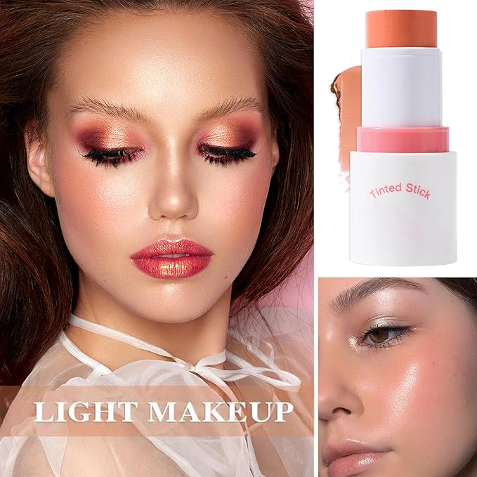 Cream Blush Stick with Brush and Makeup Sponge,Waterproof Multi Cream Makeup Stick,Lightweight,Long-lasting,2 in 1 Multi Blush for Cheeks & Lip Tint & Eyeshadow N