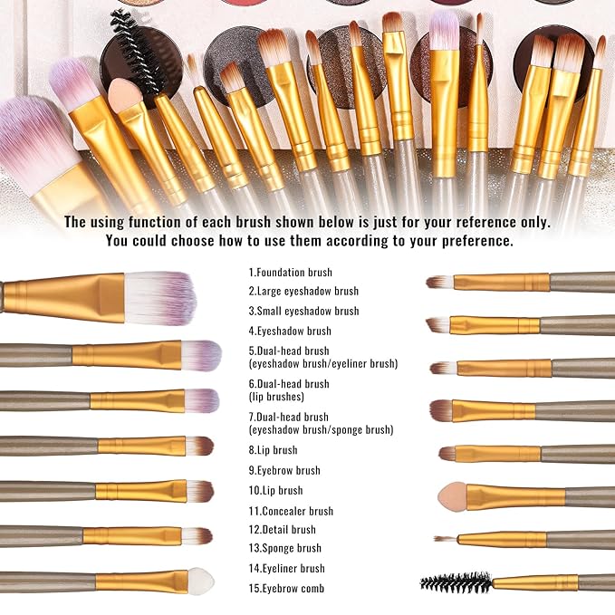 UCANBE Eyeshadow Palette with 15 Brushes Makeup Sets, Pigmented